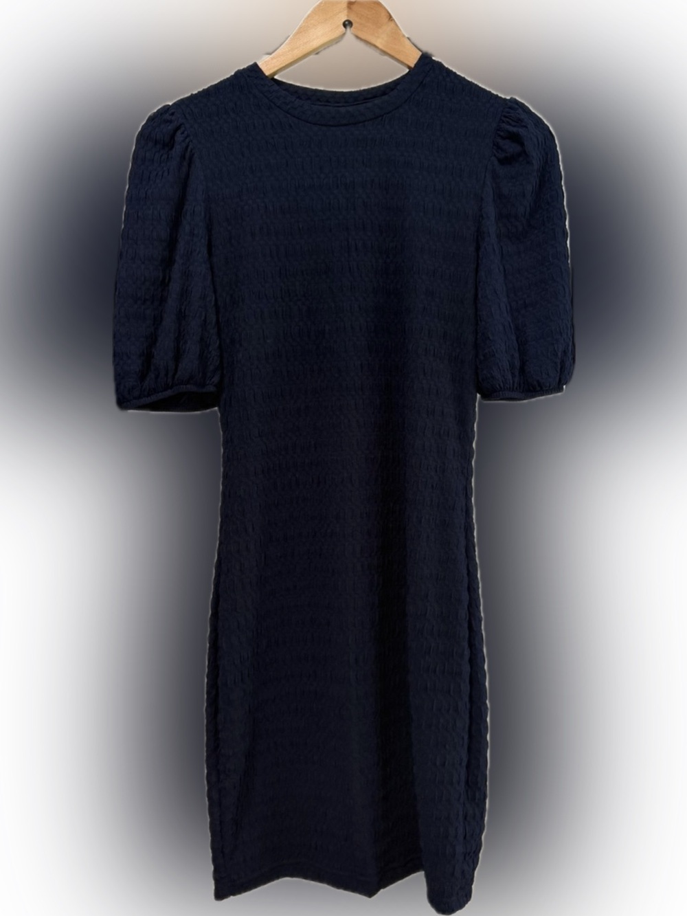 Puff Sleeve Textured Navy Mini Dress Small Quiet Luxury Old Money Coquette